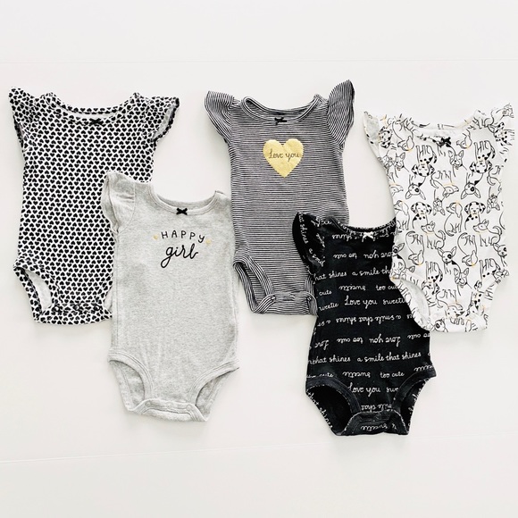 5 Pack Flutter Sleeve Baby Girl Diaper Shirts - Picture 2 of 8